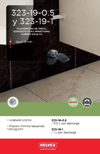 323-19-0.5 y 323-19-1 fluxómetro de pedal expuesto para mingitorio cuerpo oculto