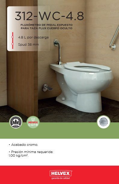 312-WC-4.8 fluxómetro de pedal expuesto para taza flux cuerpo oculto