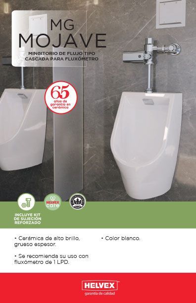 MG Mojave mingitorio de flujo tipo cascada para fluxómetro