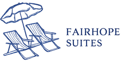 A sketch of two empty beach chairs under a single parasol, rendered in blue lines on a white background.
