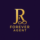 Gold "R" logo with keyhole, infinity symbol, and "FOREVER AGENT" on a dark purple background.