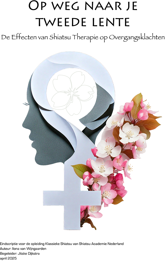 Dutch poster: silhouetted head with gender symbol and pink flowers, titled “Op weg naar je tweede lente”