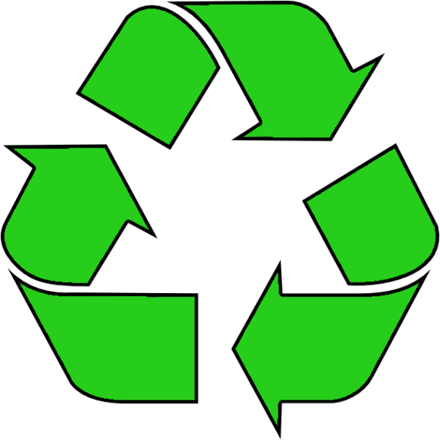 Groen recyclingsymbool bestaande uit drie pijlen die een lus vormen op een witte achtergrond.