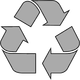 Grijs recyclingsymbool met drie pijlen die een driehoekige lus vormen op een witte achtergrond.