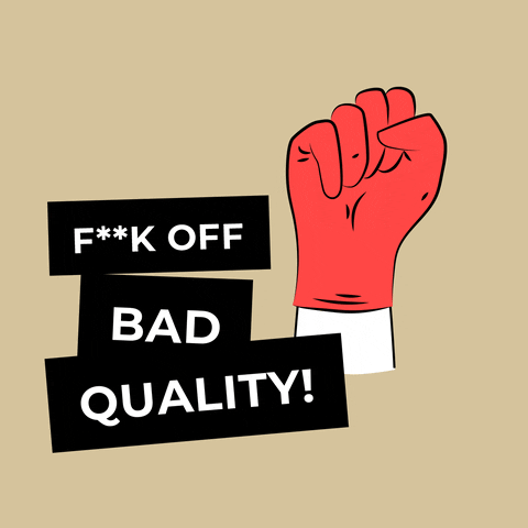 A red fist raised in defiance next to black signs with white text reading