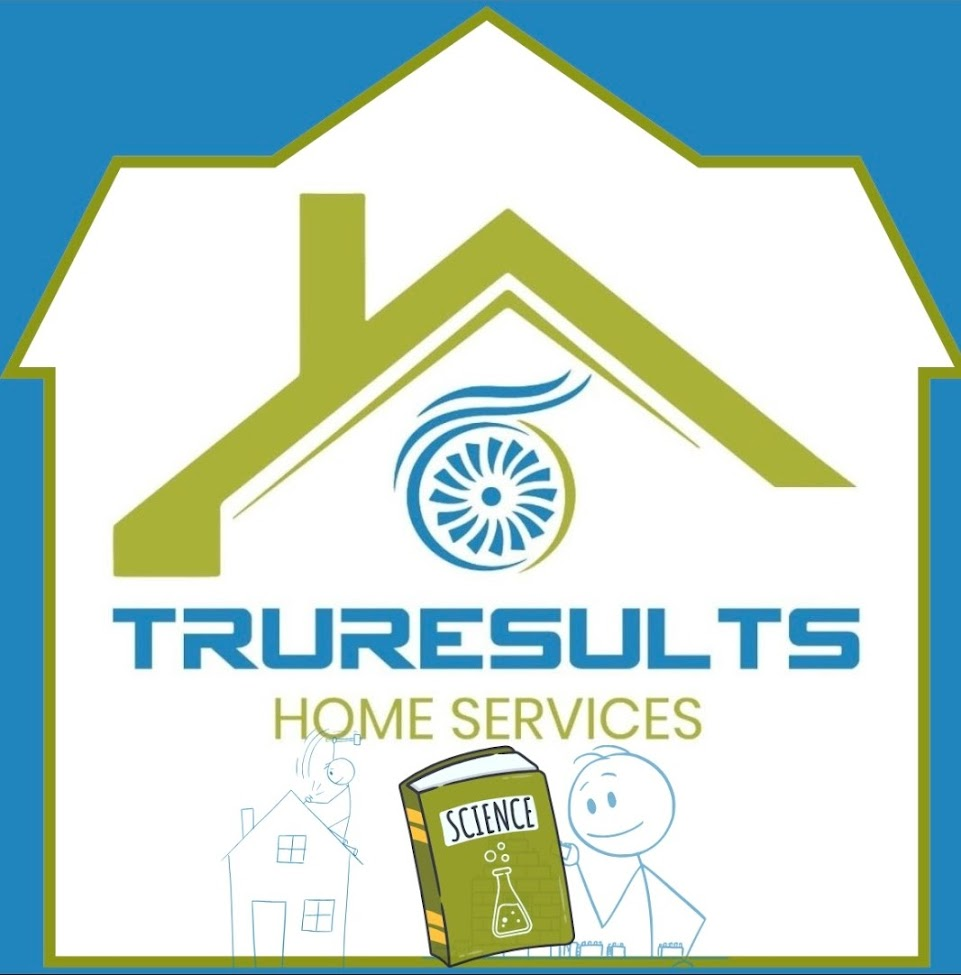 TruResults Home Services logo with a house outline and blue-green text on a white background