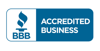 A blue rectangular badge with the white BBB torch logo and the text 