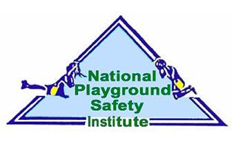 Logo for the National Playground Safety Institute featuring a blue triangle with two stylized figures climbing its sides.