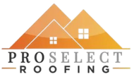 Logo for ProSelect Roofing with three orange house shapes and the company name.