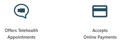 Telehealth appointments and online payments icons with captions