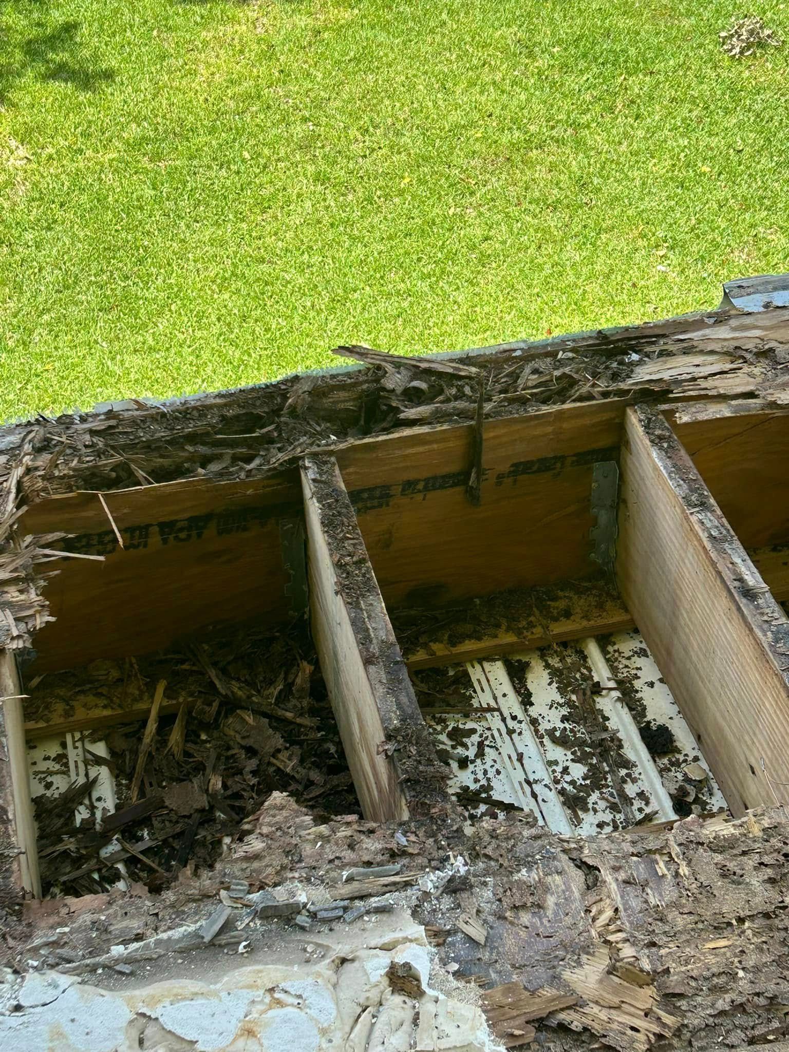 The inside of a building that has been damaged by termites.
