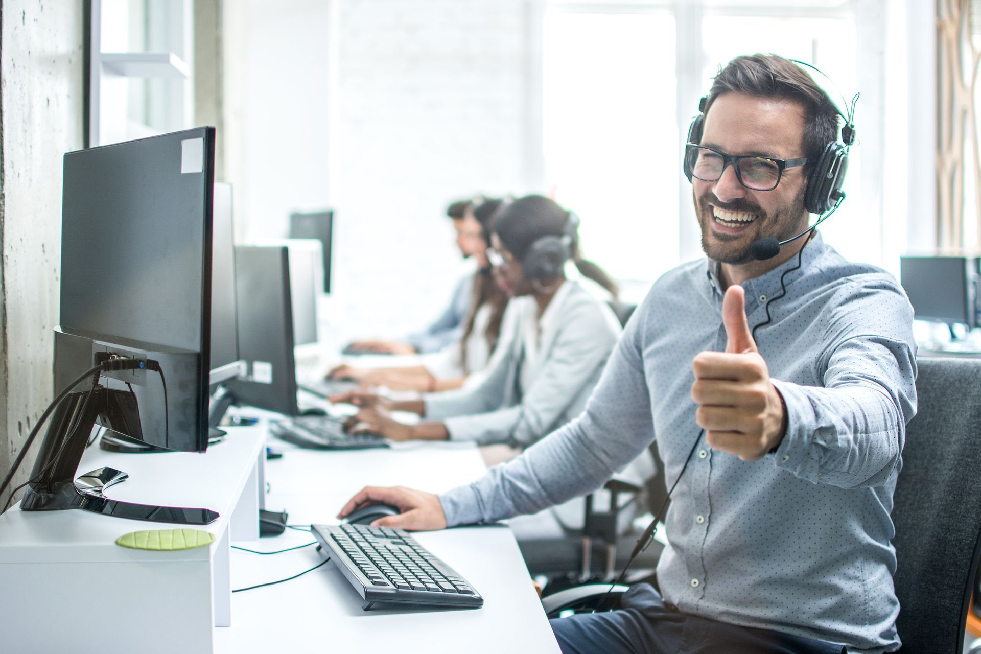 Cheerful Male Customer Service Operator