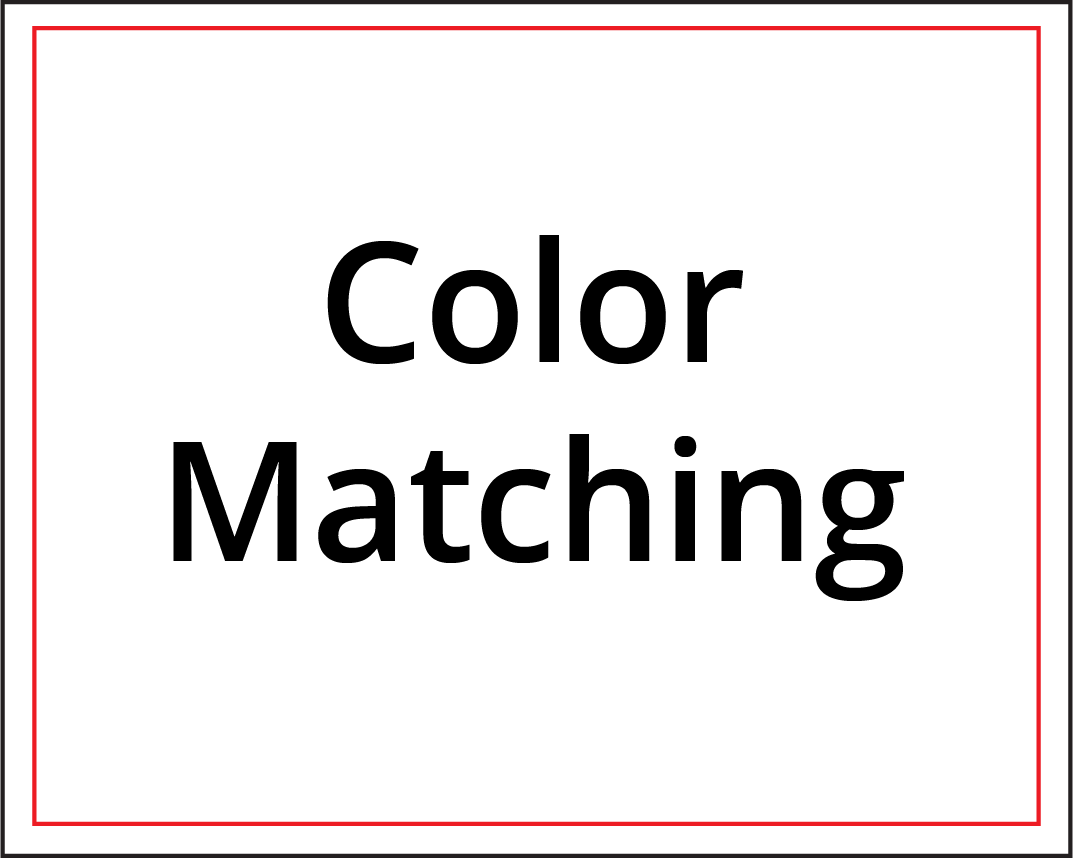 Black text reading “Color Matching” on a white background with a thin red border.