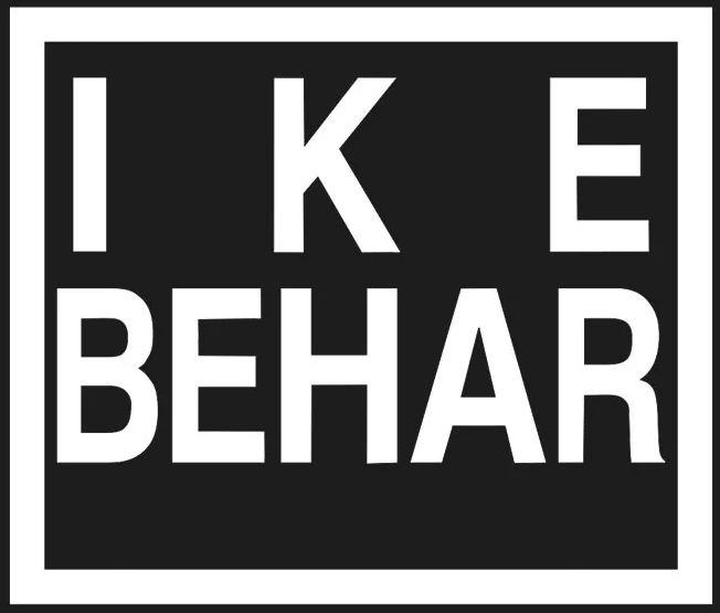White “I K E BEHARI” text in a black square logo with a white border