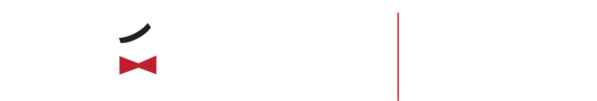 Small black-and-red logo on a white background with a thin vertical pink line.