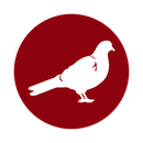 White dove silhouette in a red circle.