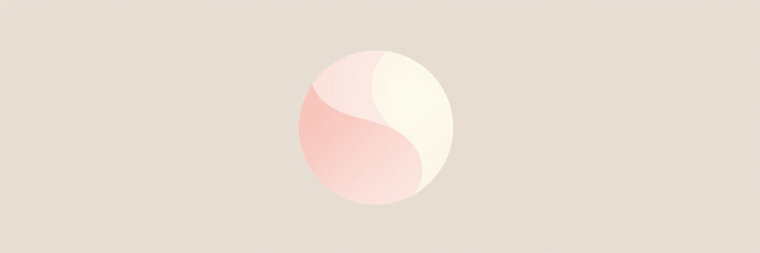 Logotipo circular abstracto rosa y crema sobre un fondo beige