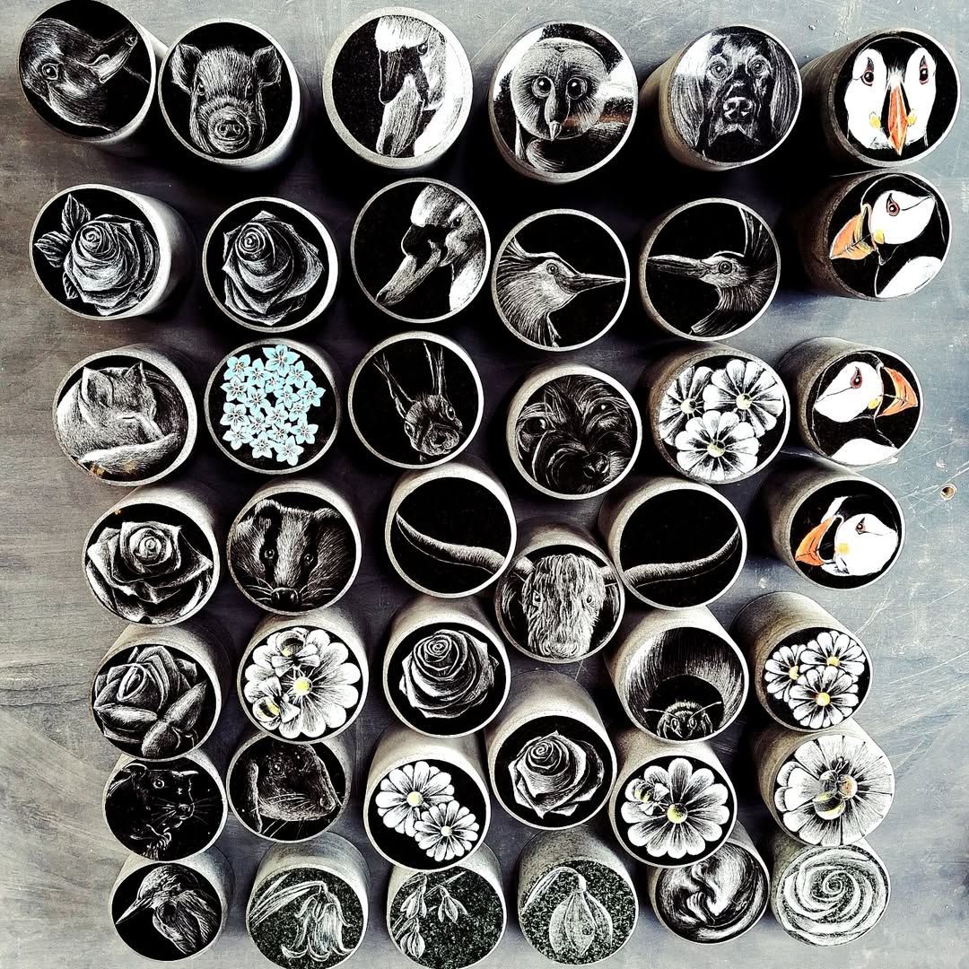 Top down view of marble door stops