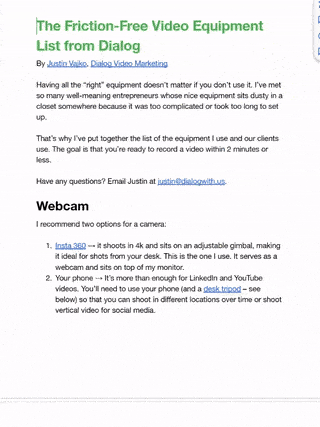 The friction-free video equipment list from Dialog Video Marketing.