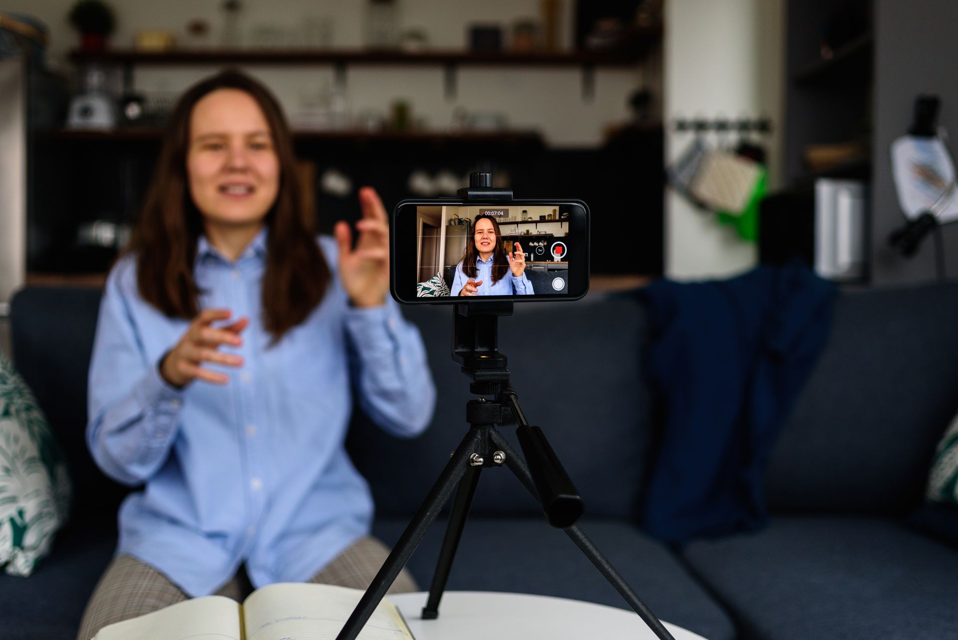 Lady being filmed on video