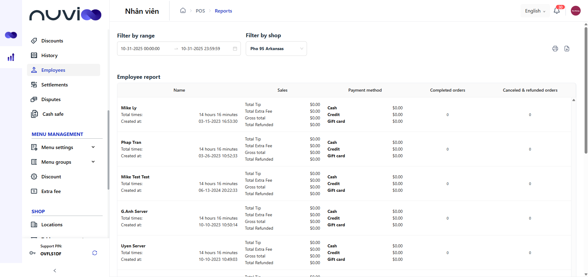 A web application interface displaying a table of data with rows and columns, various statistics, and a navigation bar.