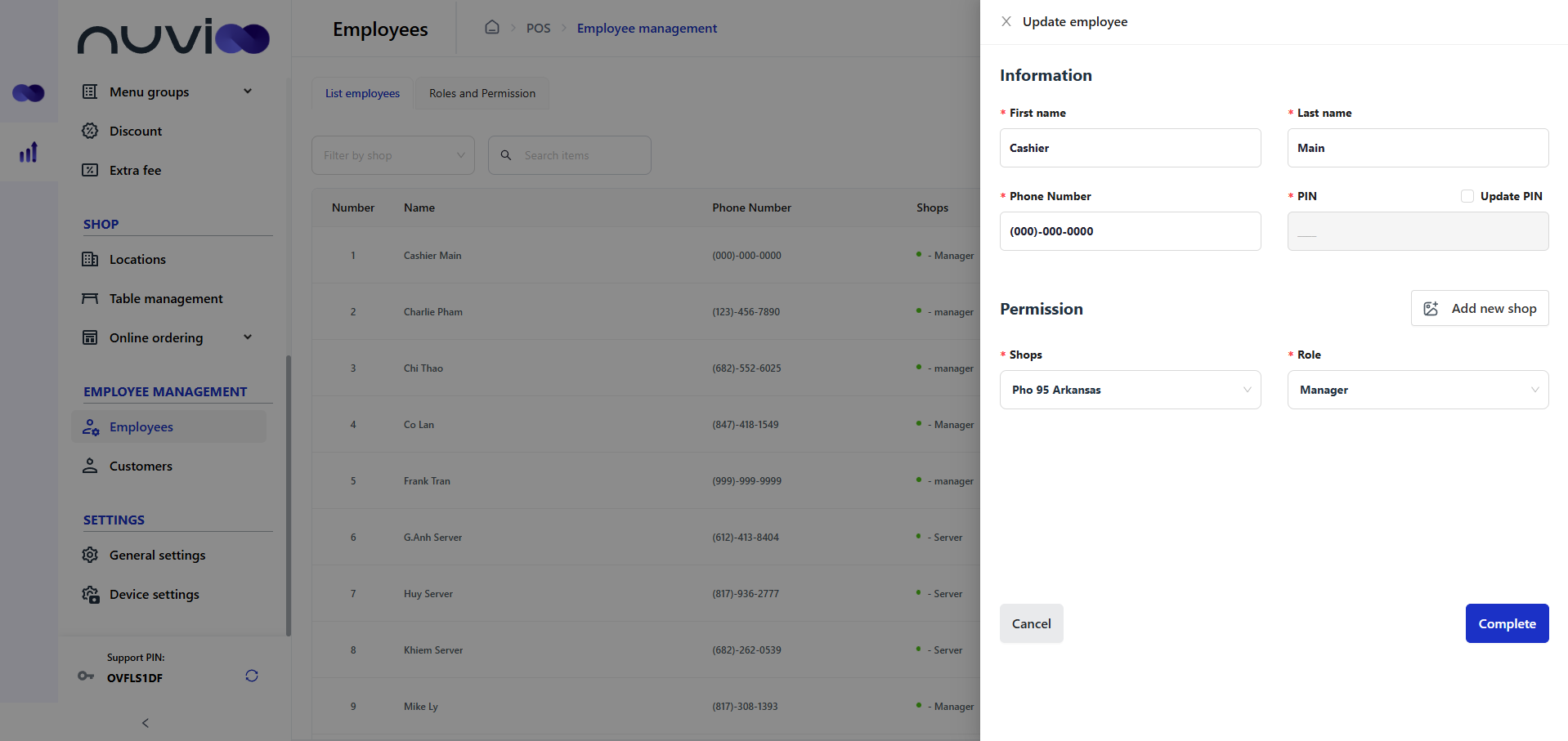 A user interface with a sidebar and a form to enter information, the right-most portion has a blue button 