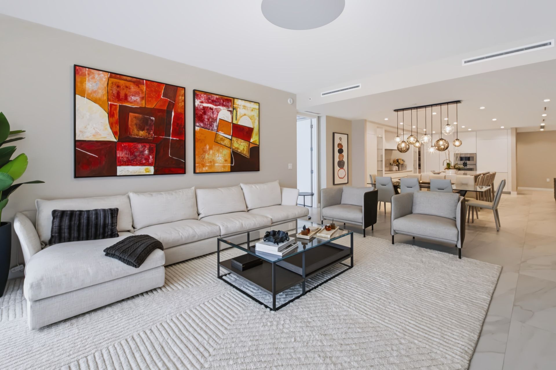 Living room with custom entertainment wall, Barbakoff Residence at Alina Residences, Boca Raton