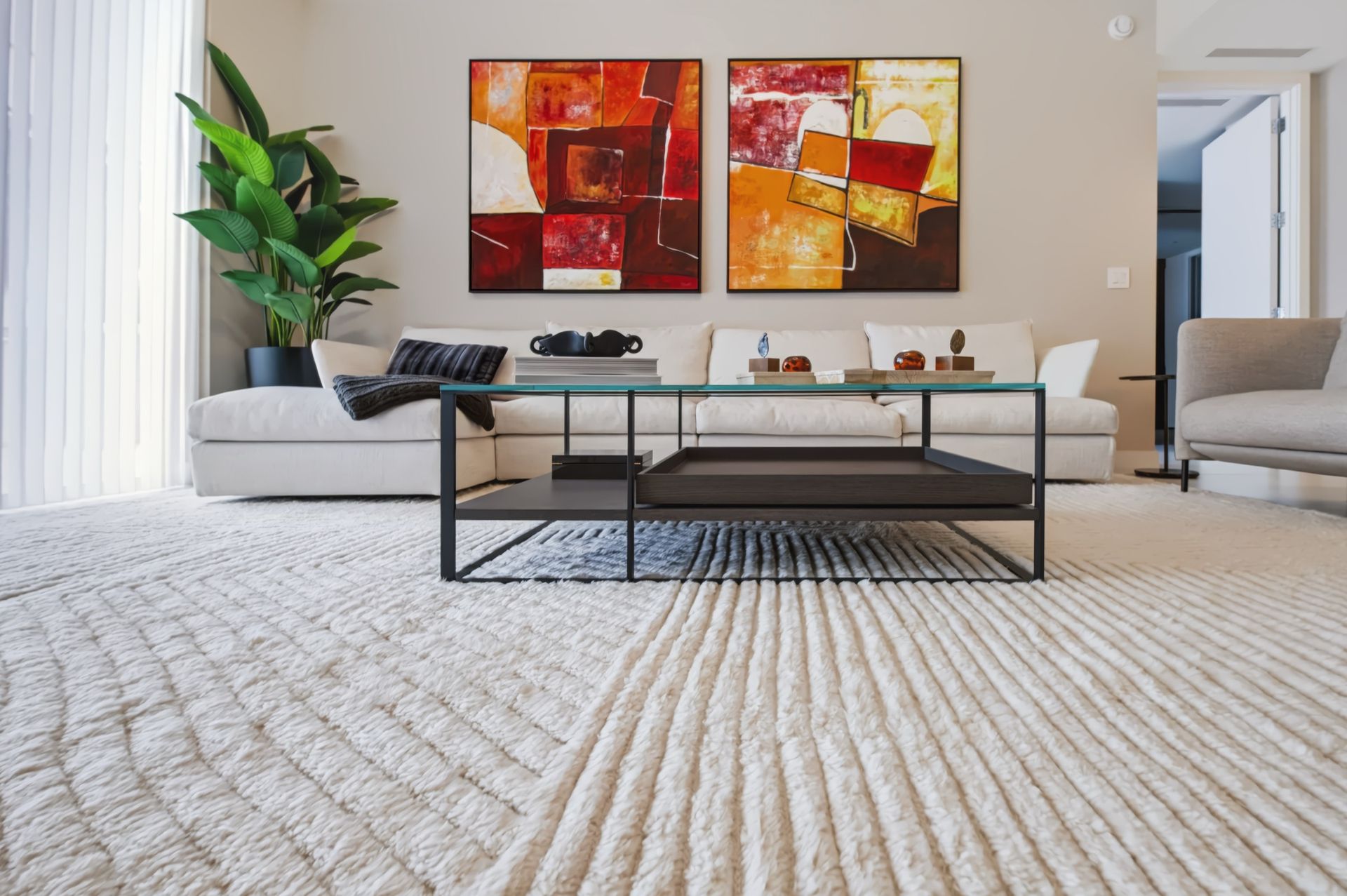 Living room with custom entertainment wall, Barbakoff Residence at Alina Residences, Boca Raton