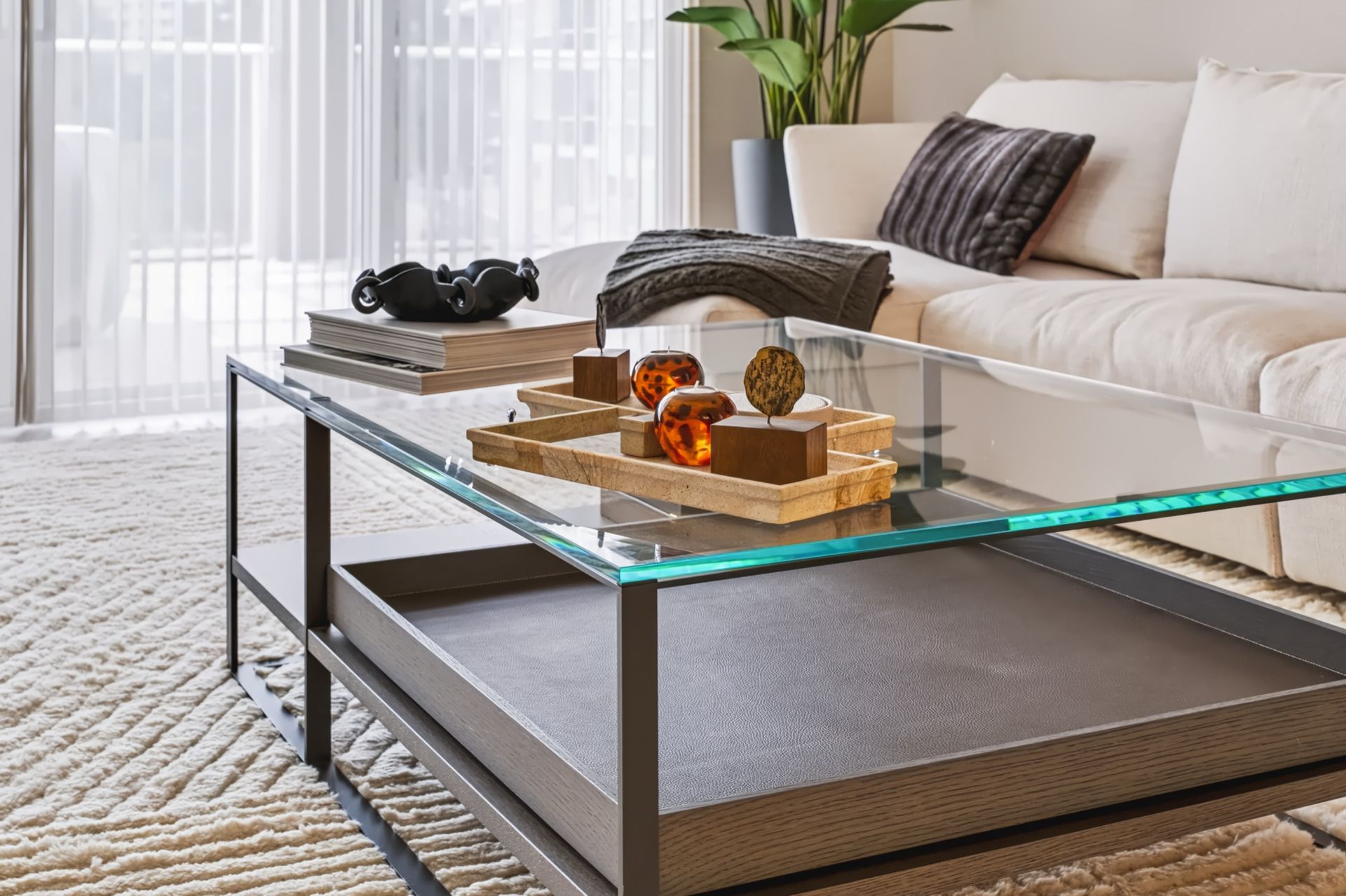 Living room with custom entertainment wall, Barbakoff Residence at Alina Residences, Boca Raton