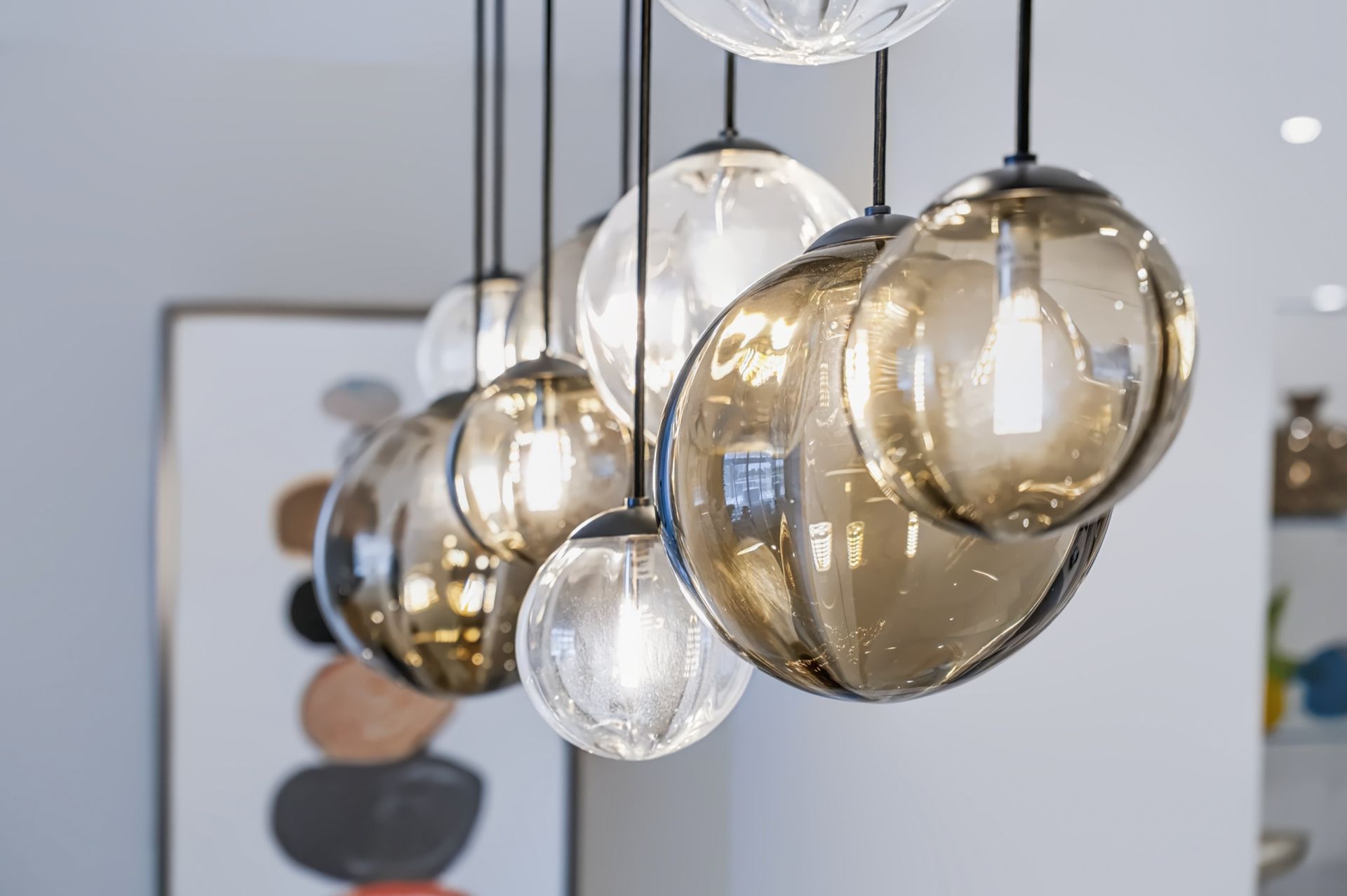 Dining room with glass pendant chandelier, Barbakoff Residence at Alina Residences, Boca Raton