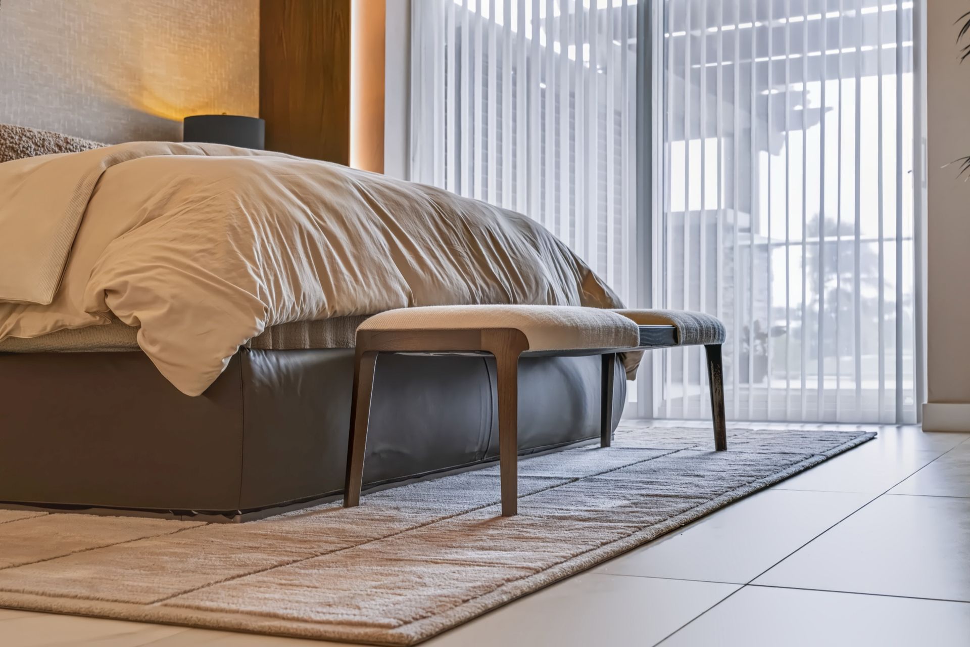 Guest bedroom with layered neutral tones, Barbakoff Residence at Alina Residences, Boca Raton