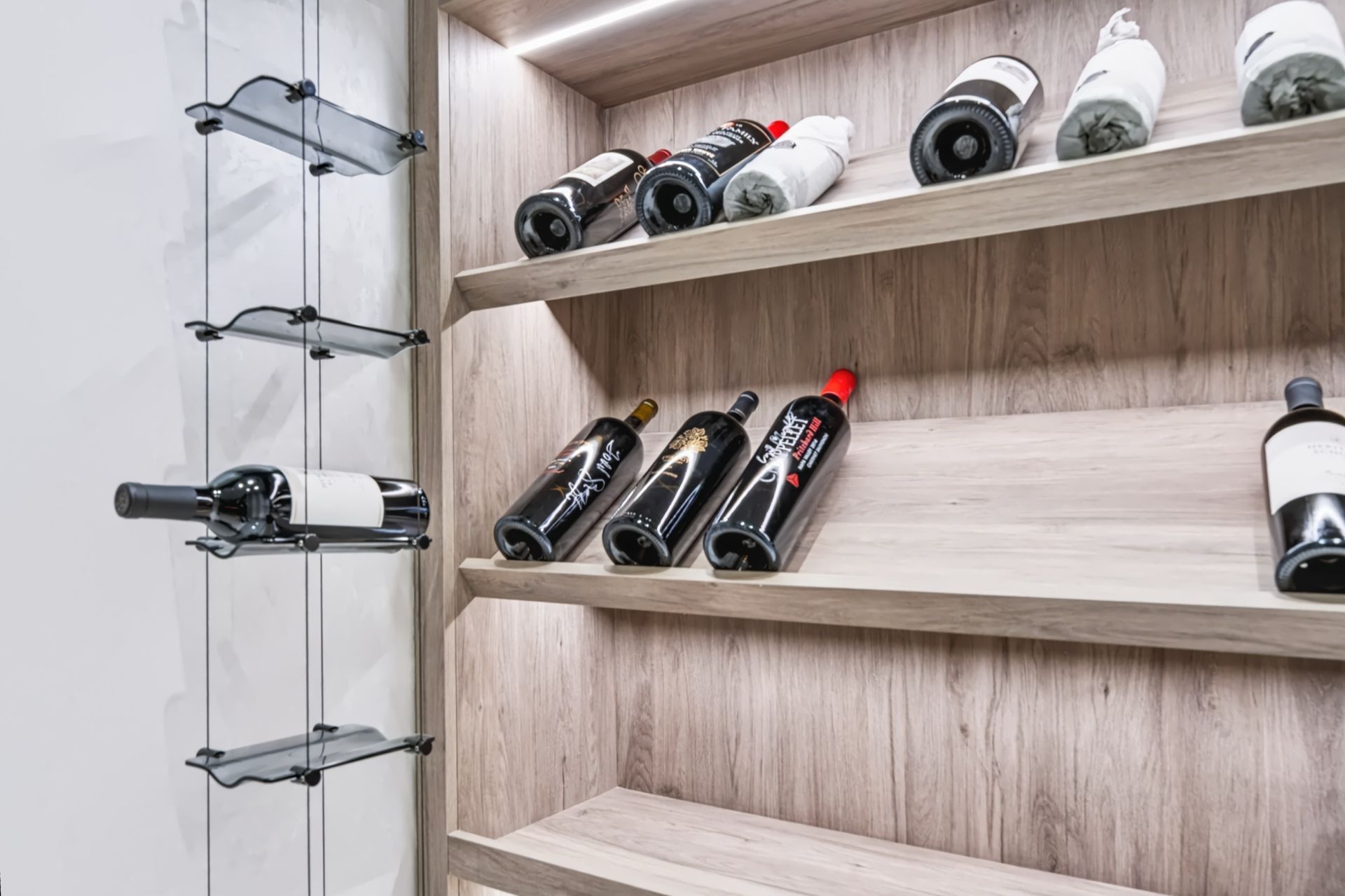 Glass wine room with black ADL doors, Finn Residence at Alina Residences, Boca Raton