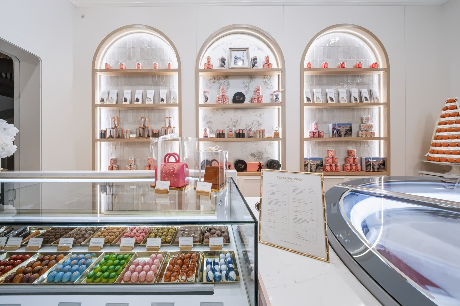 Fluted rose gelato counter with arched display shelving, Maison Rose at The Boca Raton