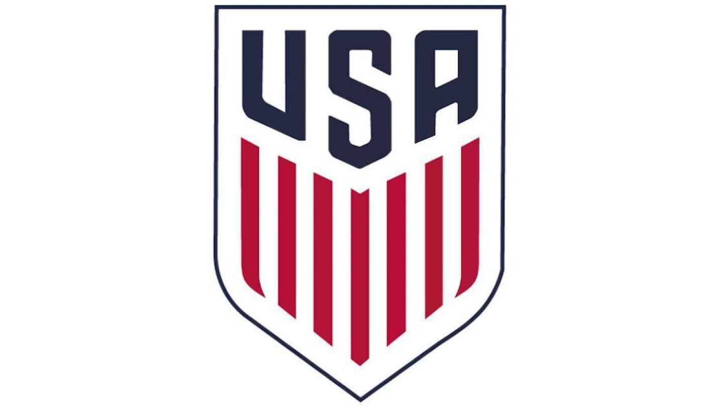 USA soccer logo: blue letters