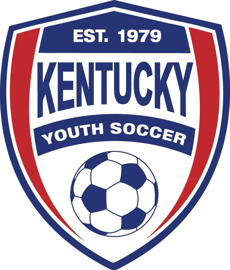 Kentucky Youth Soccer logo: Blue, red, and white shield with