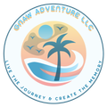 CNAW Adventure LLC logo with palm tree, sunset, waves, and tagline &ldquo;Live the Journey & Create the Memory&rdquo;