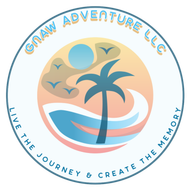 CNAW Adventure LLC logo with palm tree, sunset, waves, and tagline &ldquo;Live the Journey & Create the Memory&rdquo;
