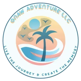 CNAW Adventure LLC logo with palm tree, waves, sun, and text “Live the journey & create the memory”