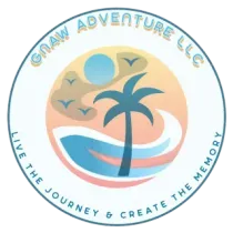 CNAW Adventure LLC logo with palm tree, waves, sun, and text “Live the journey & create the memory”