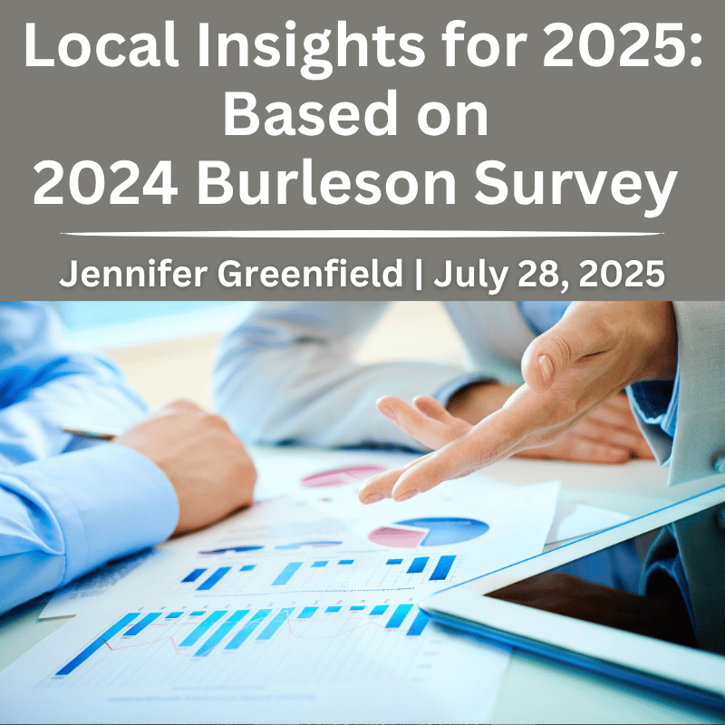Real Estate professionals reviewing charts and graphs representing 2024 Burleson Resident Satisfaction Survey data and housing market insights