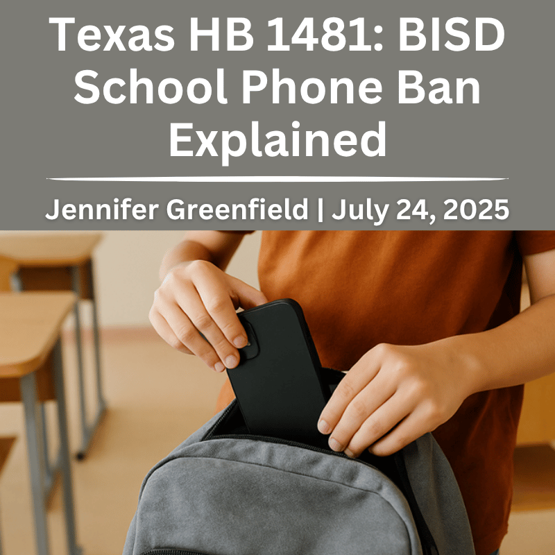Texas HB 1481 school phone ban update for Burleson ISD students and families.