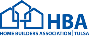Logo for the Home Builders Association of Tulsa, featuring three interlocking house outlines in blue next to text.