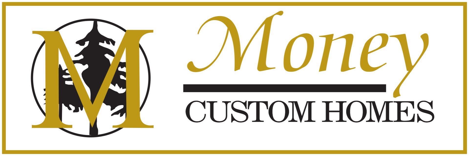 Logo for Money Custom Homes featuring a large gold letter 