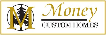 Logo for Money Custom Homes featuring a large gold letter