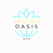 Logo for Healing Oasis Spa. Aqua lotus with gold 