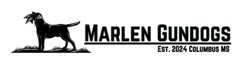 Black logo of a hunting dog holding a bird in its mouth, with text: MARLEN GUNDOGS, EST. 2024 COLUMBUS MS.