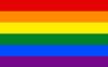 Rainbow pride flag with six horizontal stripes: red, orange, yellow, green, blue, and purple.
