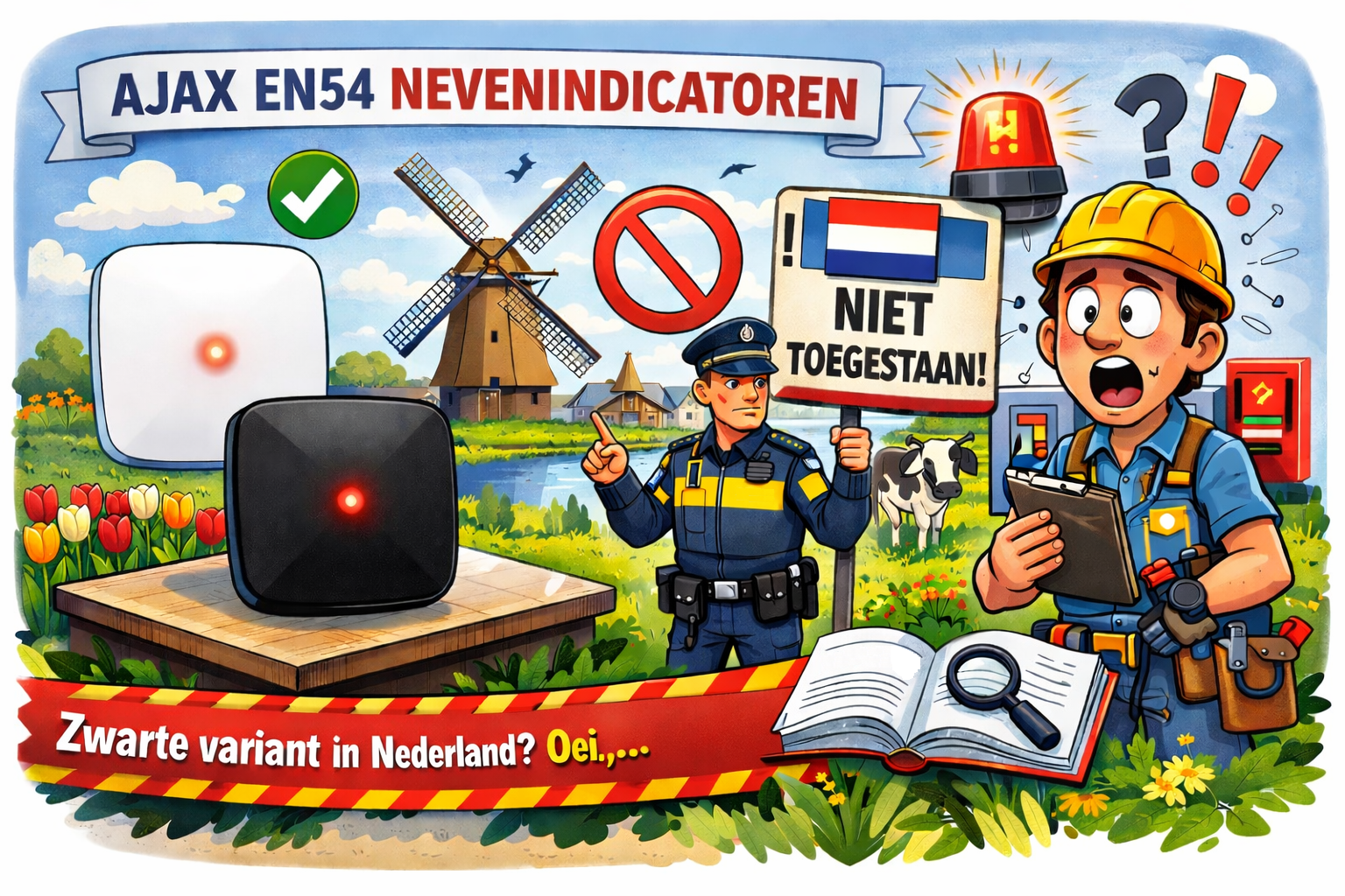 AJAX nevenindicator EN54 zwarte versie niet toegestaan in Nederland. Belangrijke voor installateurs