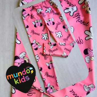 Leggings infantiles rosas de Minnie Mouse con una etiqueta negra 