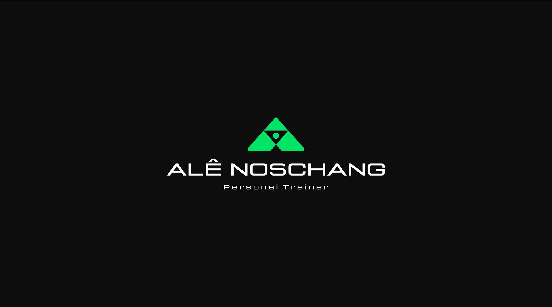 Um logotipo para o personal trainer ale noschang está em um fundo preto.
